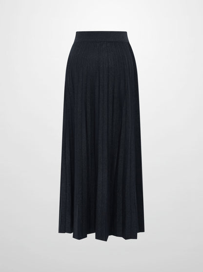 Lurex Pleat Knit Maxi Skirt - Black