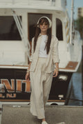 Gathered Waist Linen Skirt-Ecru