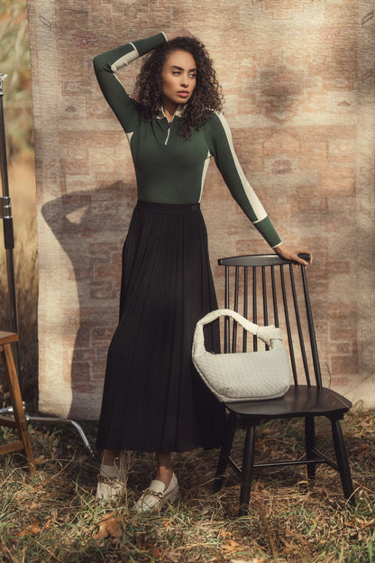 Marni Pleated Skirt 37"-Black/Dark Grey