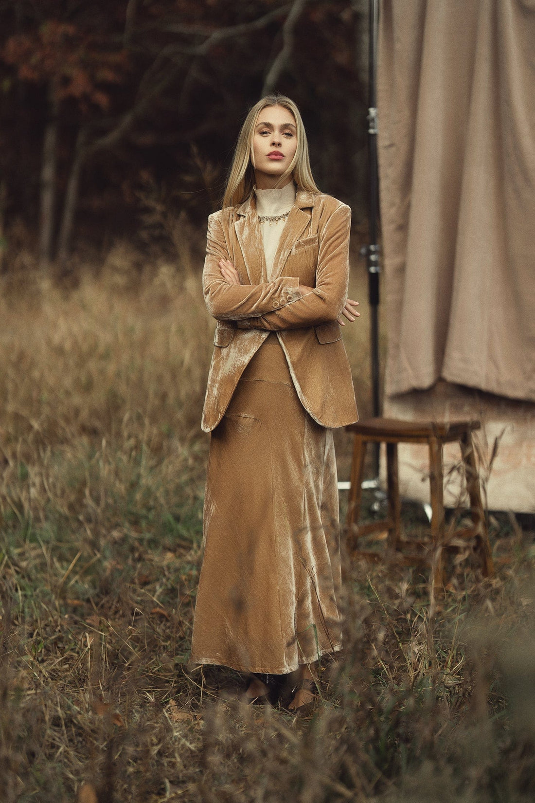 Velvet Slip Skirt-Taupe