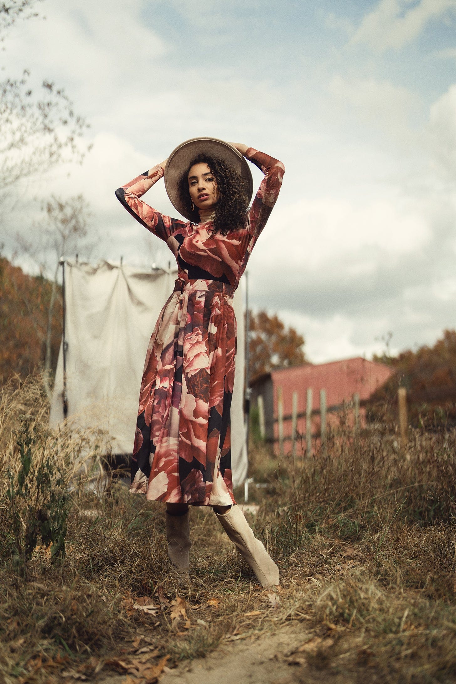 Belted Printed Skirt-Floral