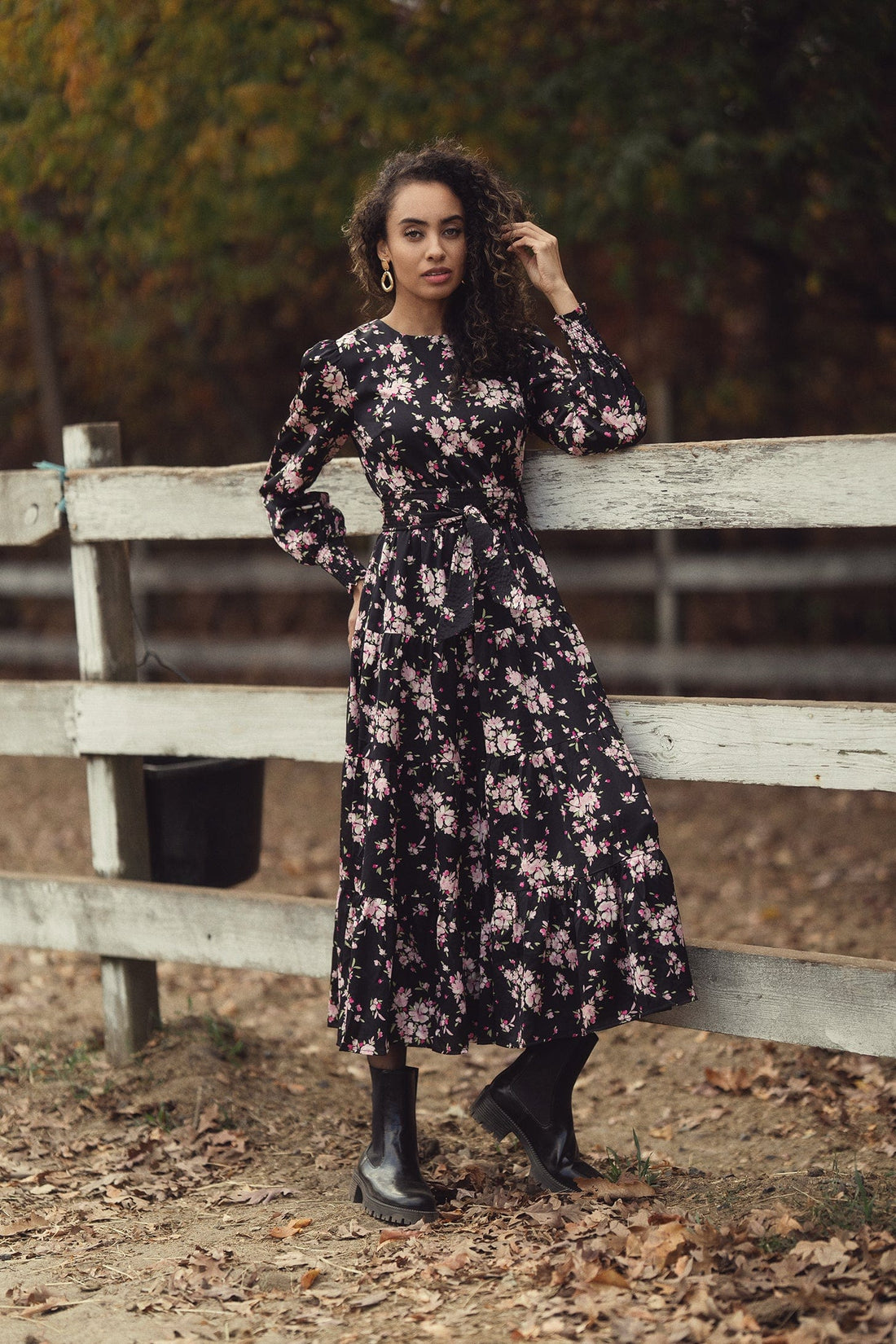 Tiered Belted Dress-Pink Floral