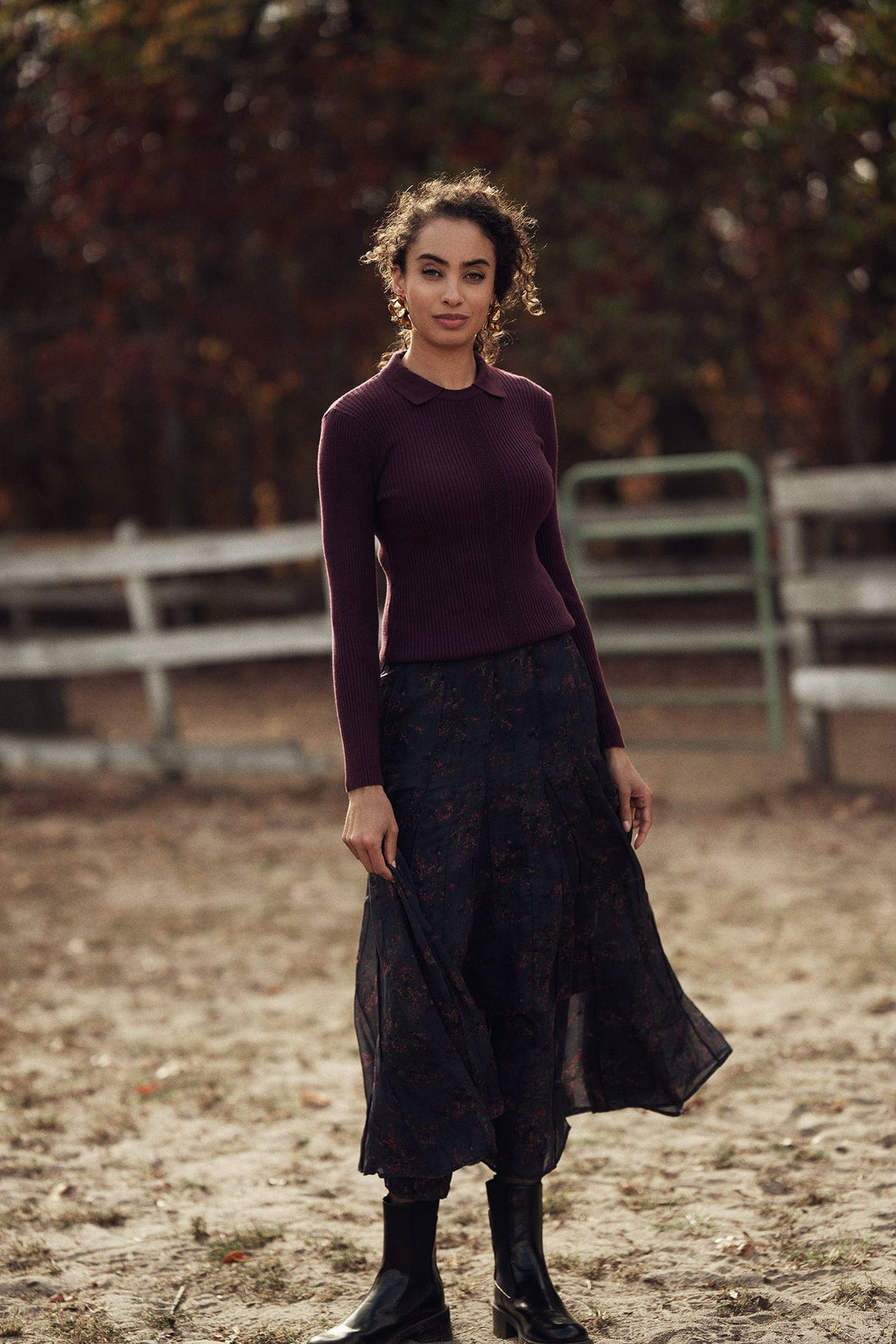 Seamed Pleated Skirt-Brushed Floral