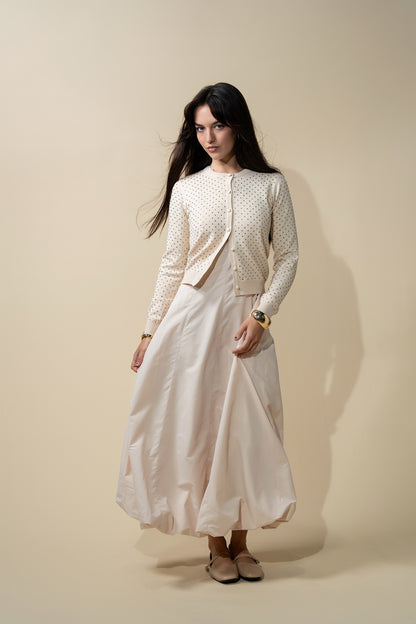 Stone Embellished Crew Cardigan-Vanilla