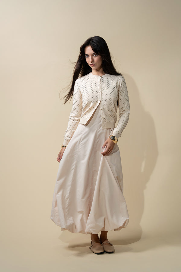 Stone Embellished Crew Cardigan-Vanilla