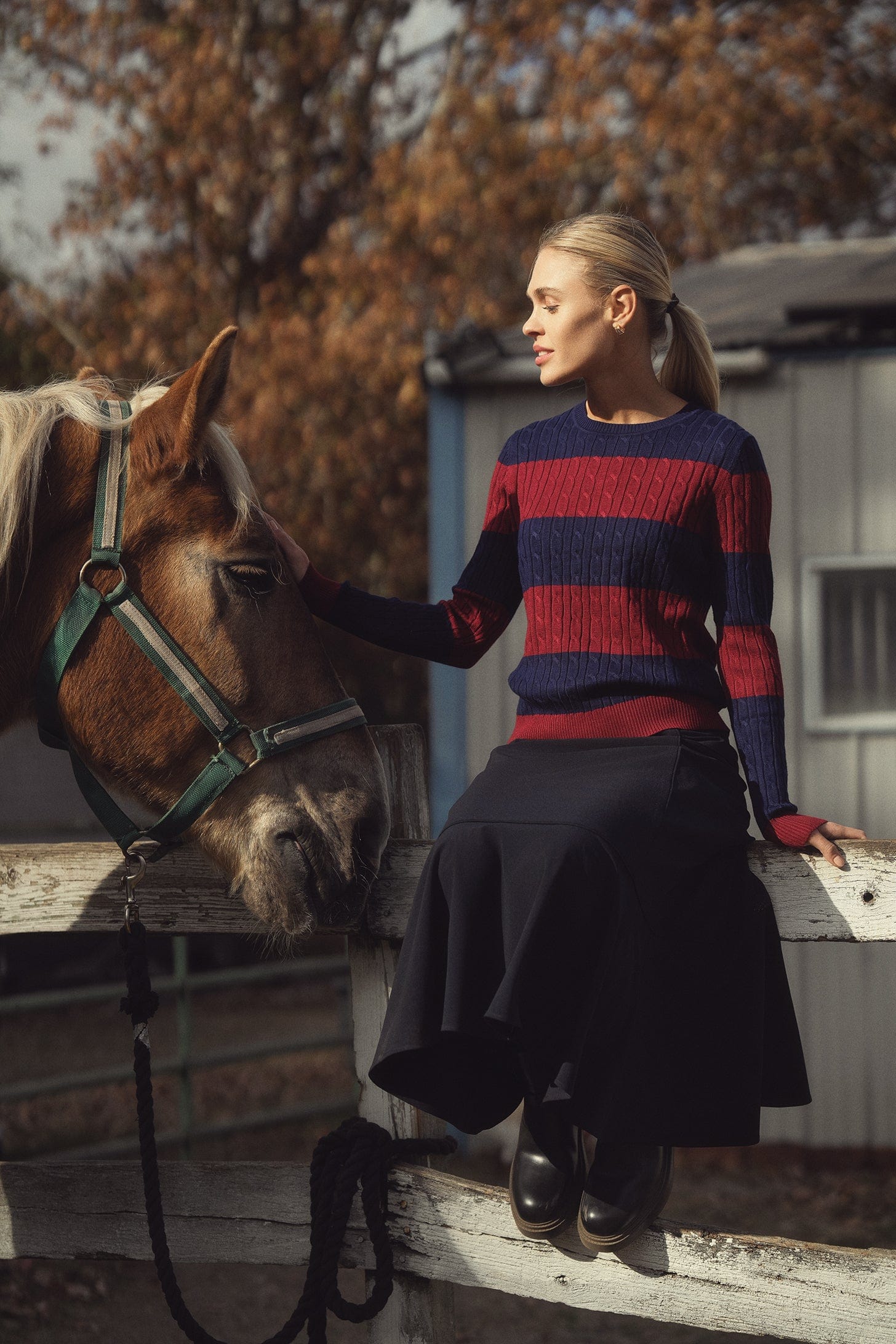 Striped Cable Sweater-Navy/Maroon