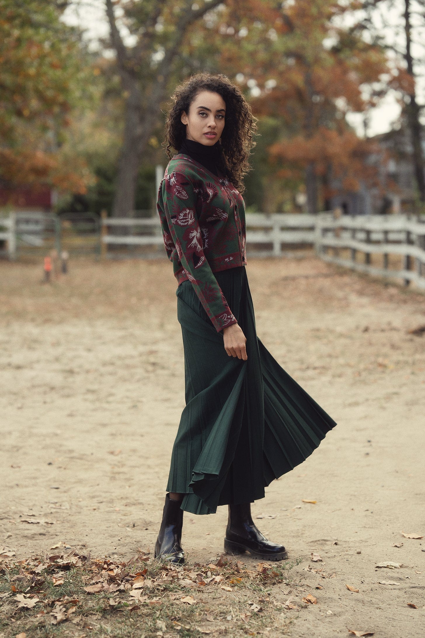 Pleated Skirt 37&quot;-Emerald Green