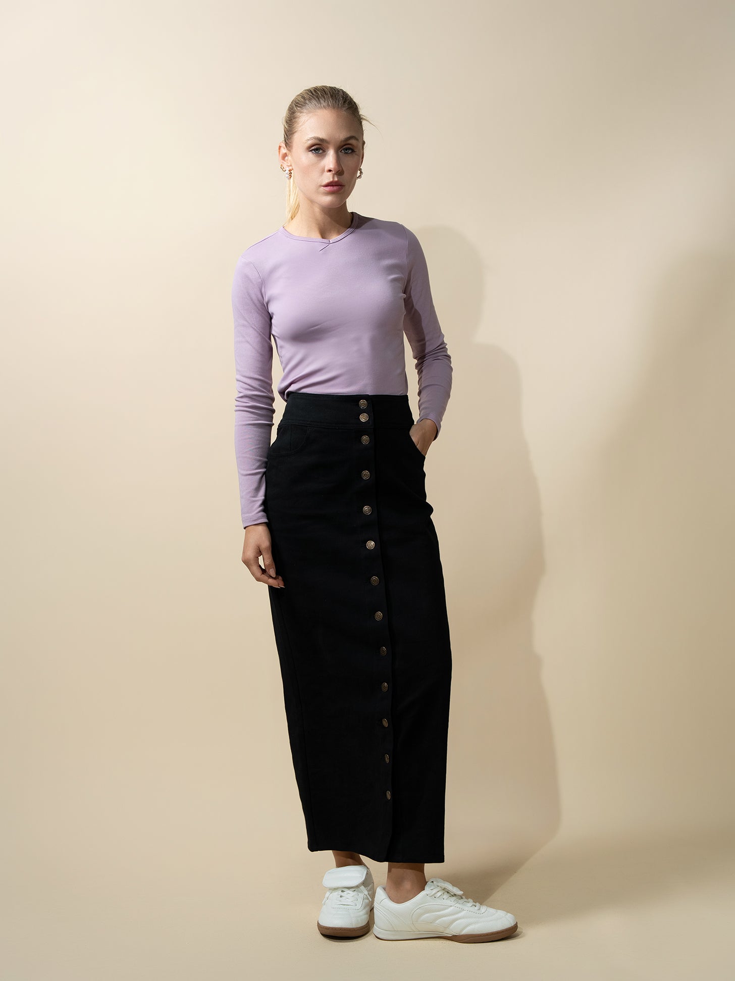 Basic High V Tee Long Sleeve-Lavender