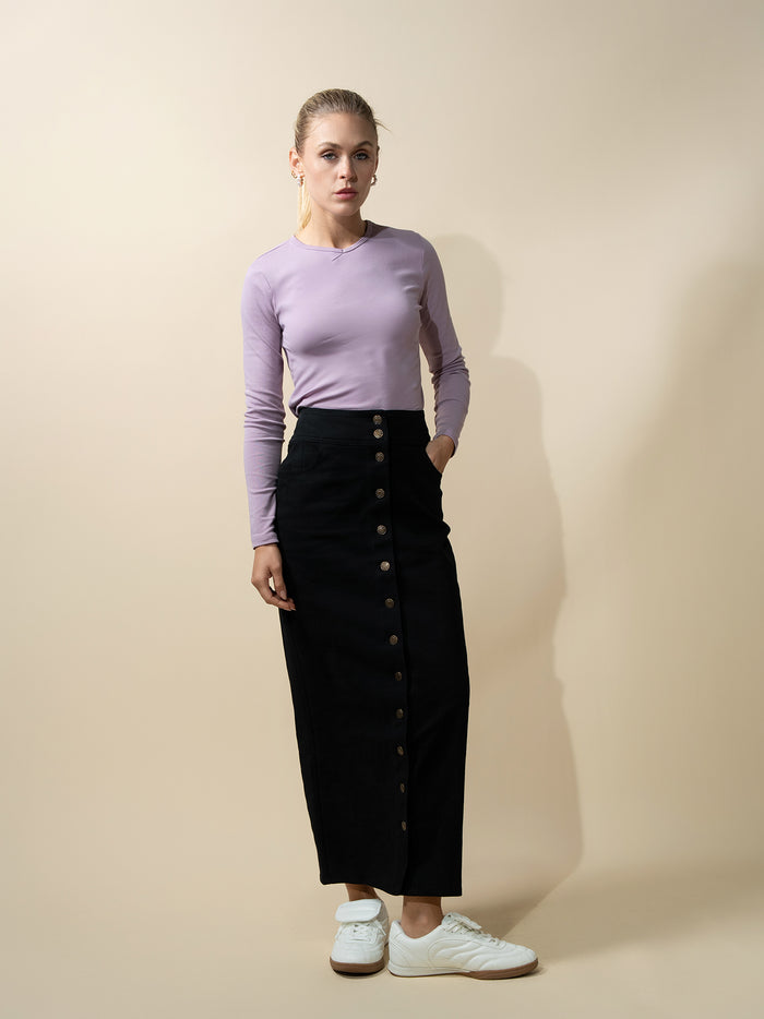 Basic High V Tee Long Sleeve-Lavender