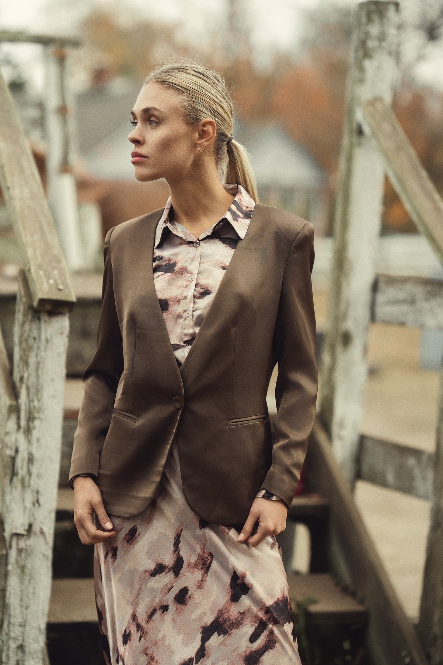 Satin Evening Blazer-Taupe