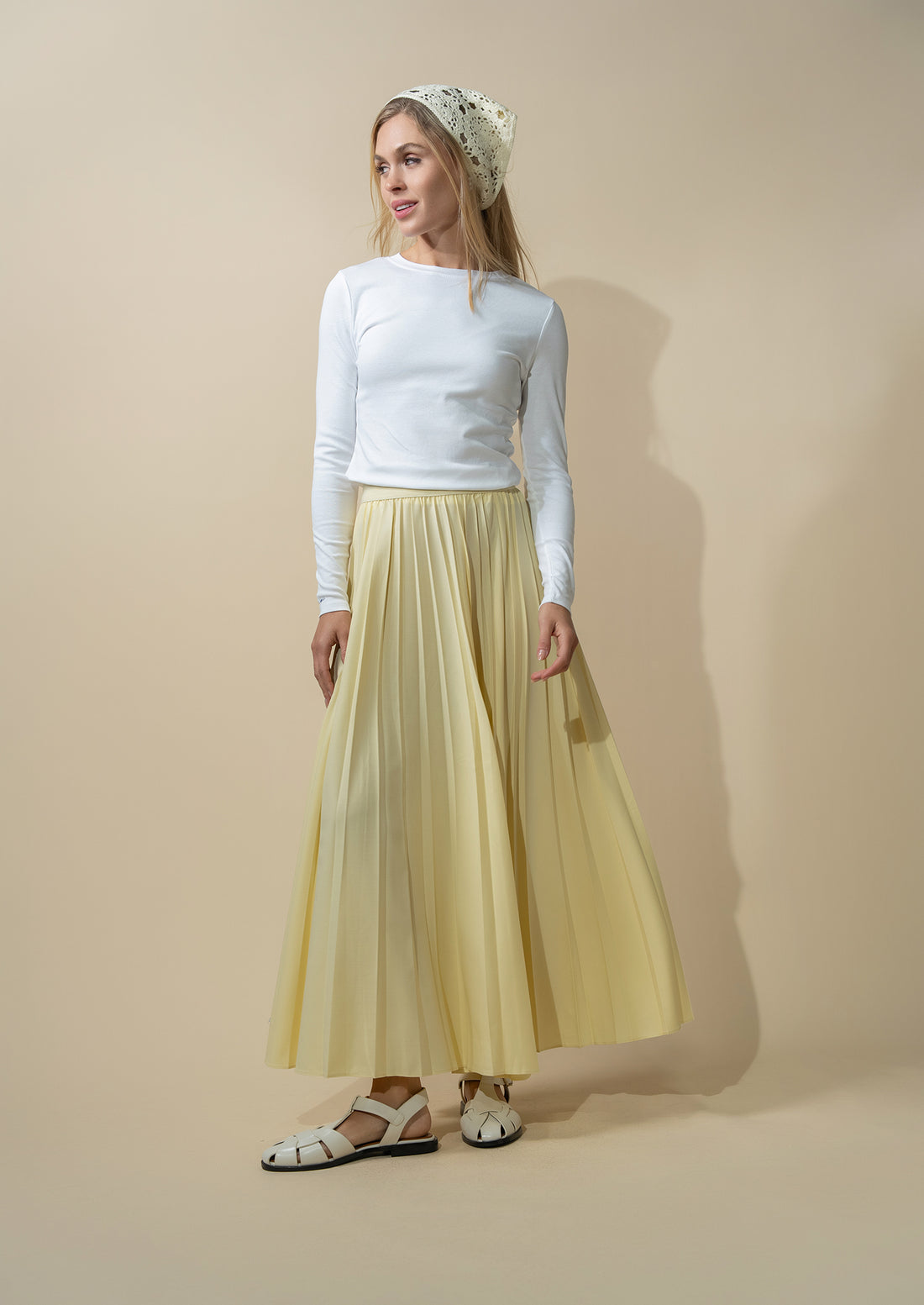 PLEATED SKIRT 35"-PALE YELLOW