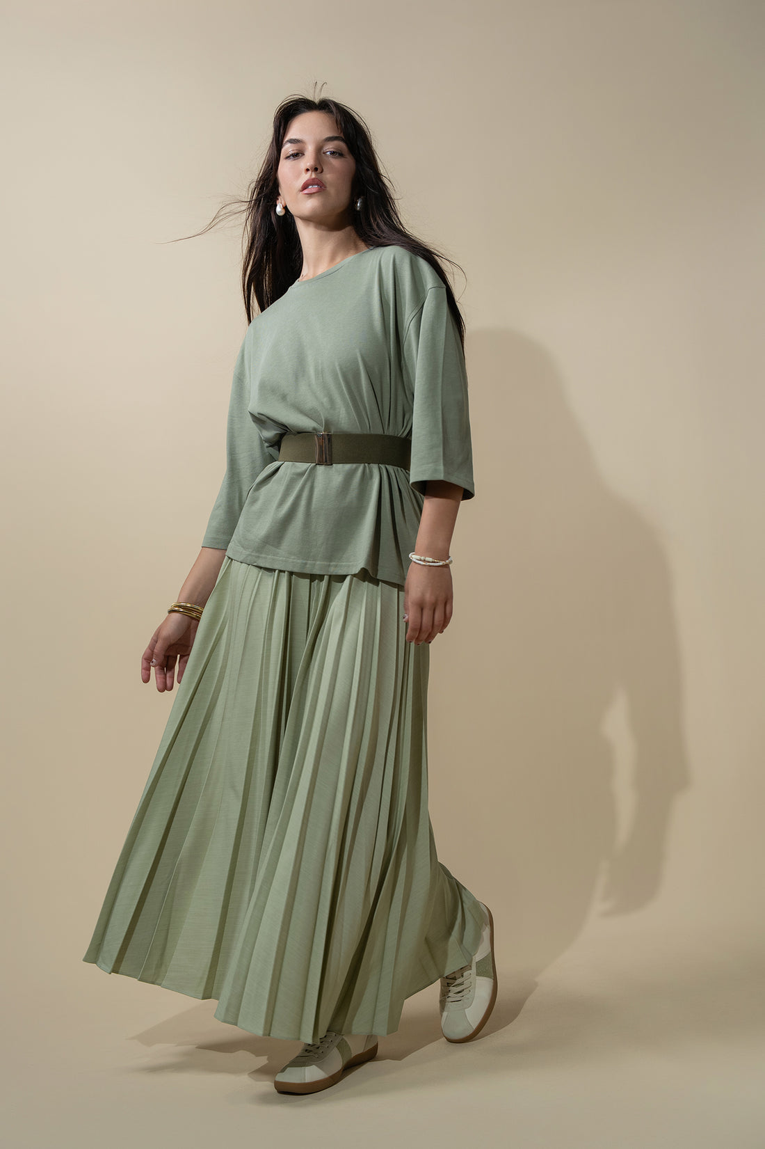 PLEATED SKIRT 37&quot;-SAGE GREEN