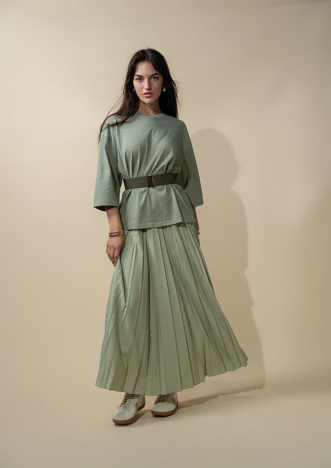 PLEATED SKIRT 35&quot;-SAGE GREEN