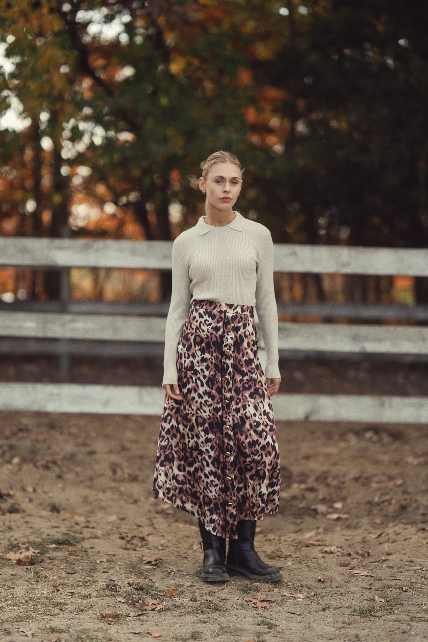 asymmetrical pleat skirt-leopard print 