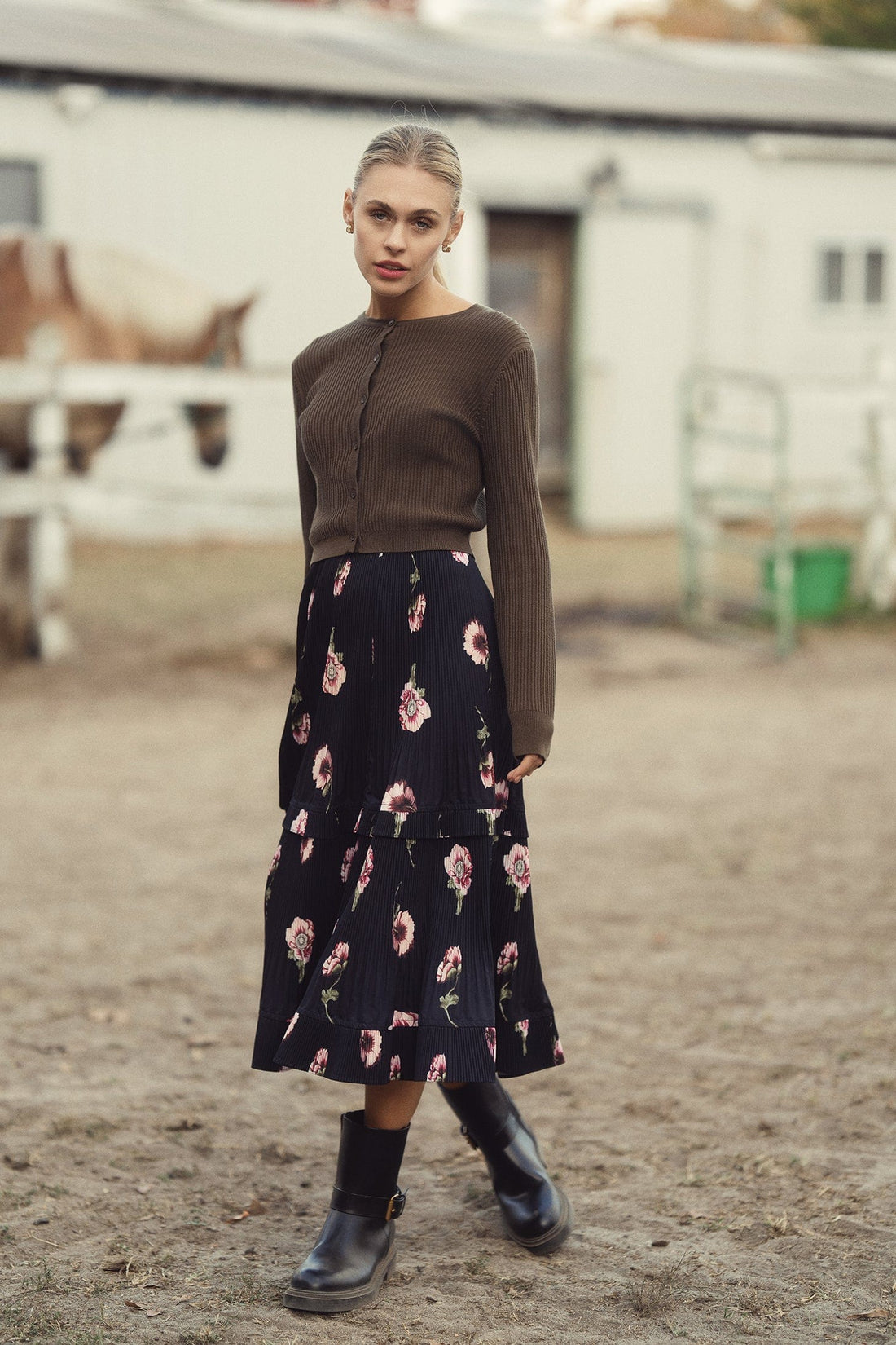 Micro Pleat Tier Skirt - Pink Floral