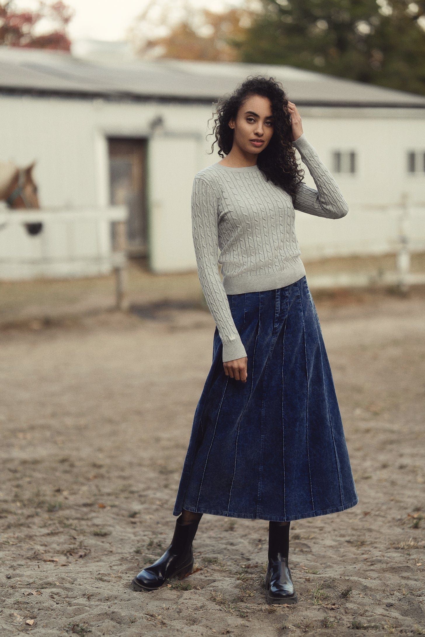 Corduroy Skirt-Washed Denim