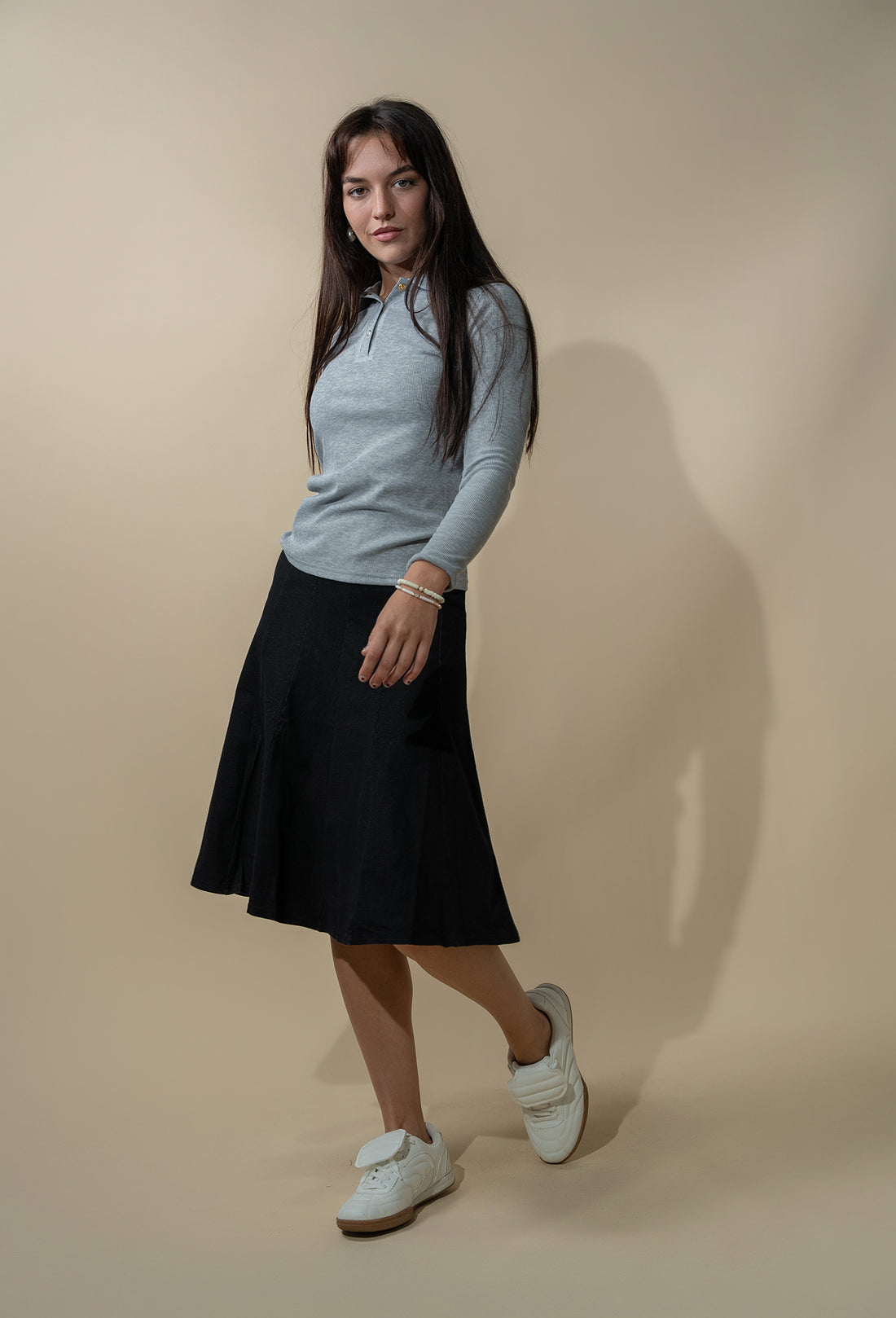 Ribbed Collar T-Shirt-Grey