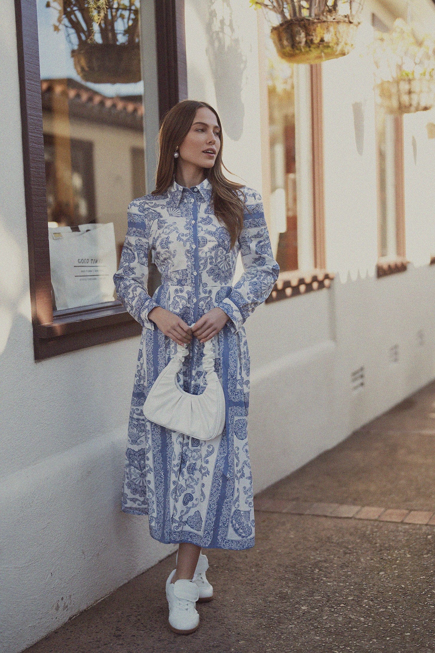 Royal Damask Belted Dress-Blue