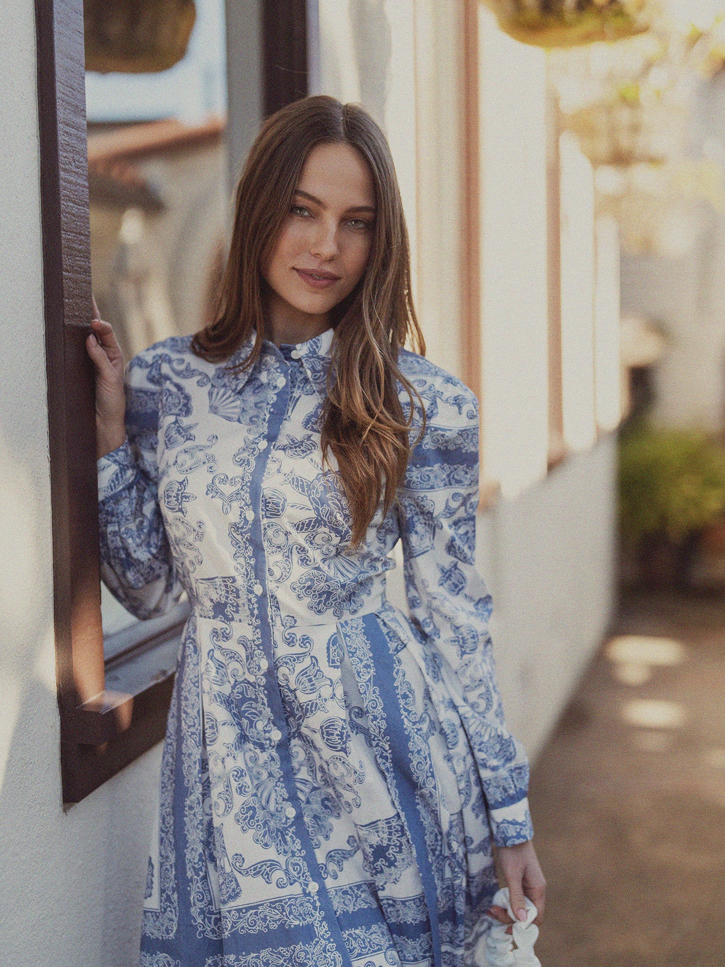 Royal Damask Belted Dress-Blue