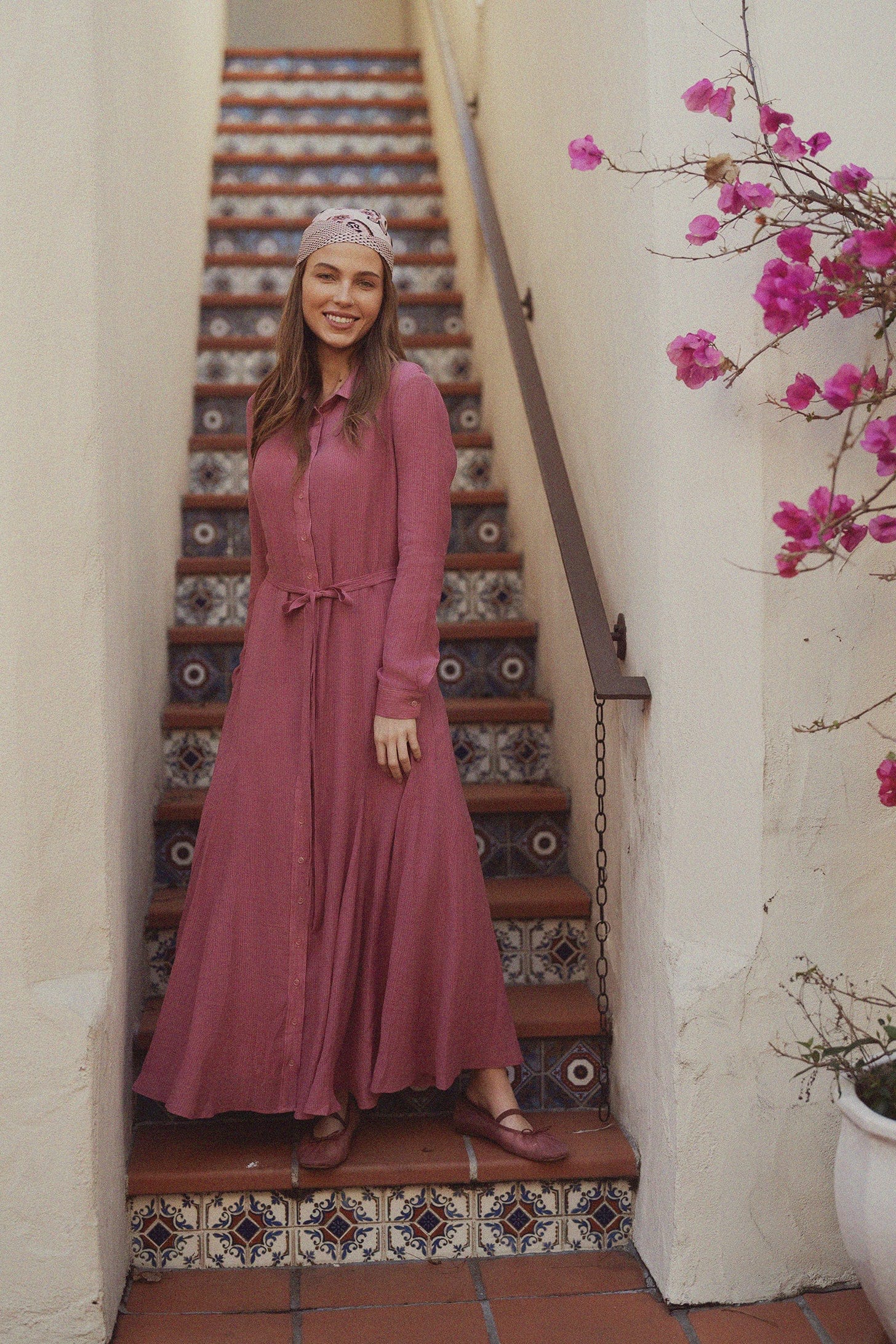 Collared A-Line Shirtdress-Raspberry Stripe