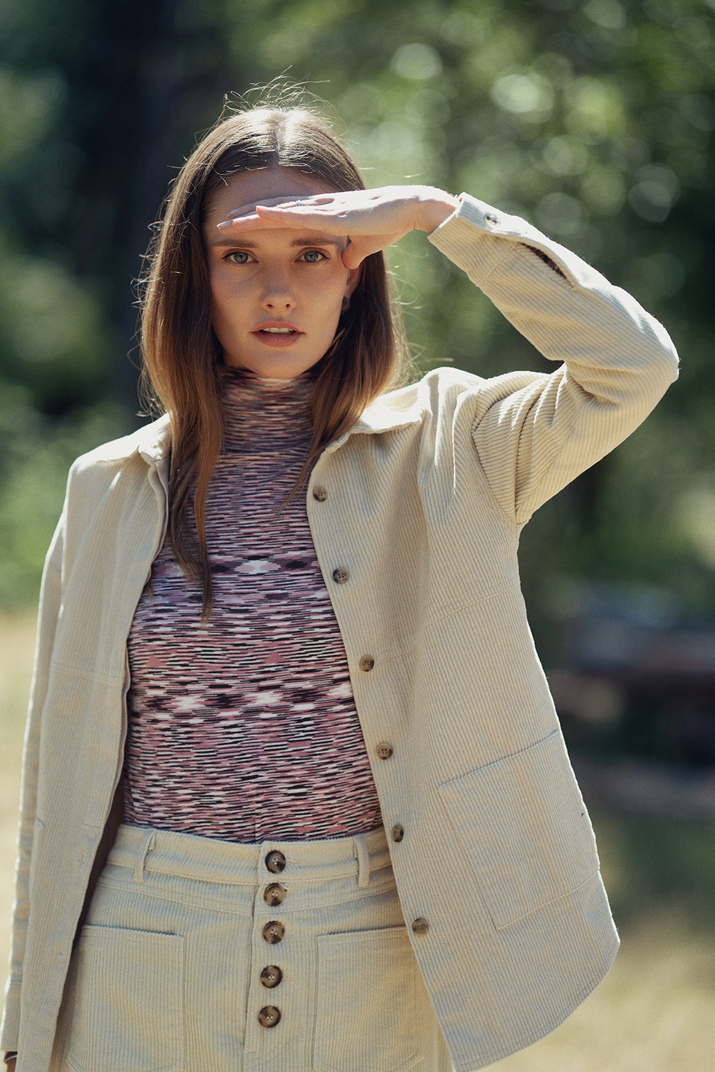 Abstract Stripe Knit Turtleneck-Pink/Burgundy