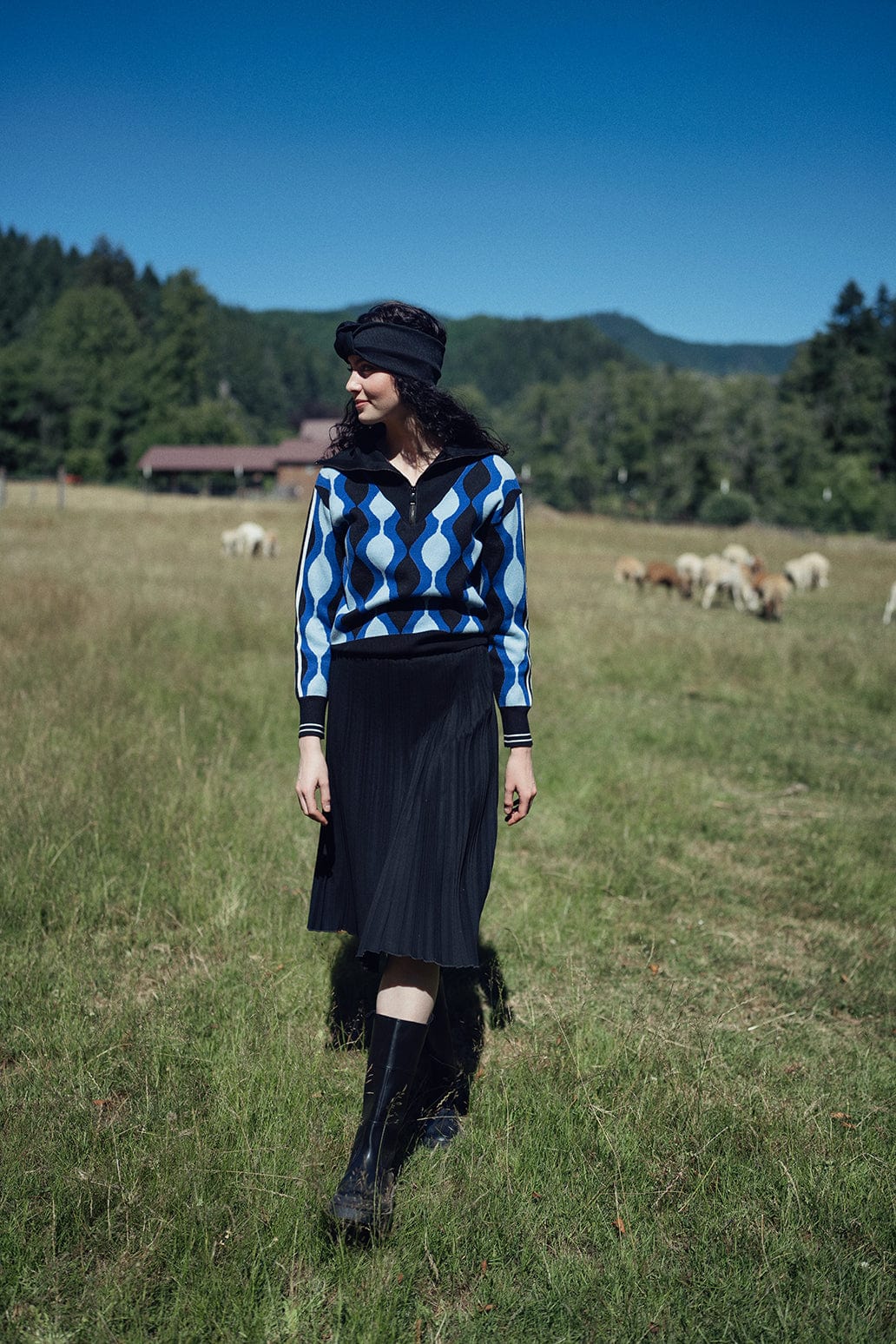 Falda de ante plisada 25"-Negro