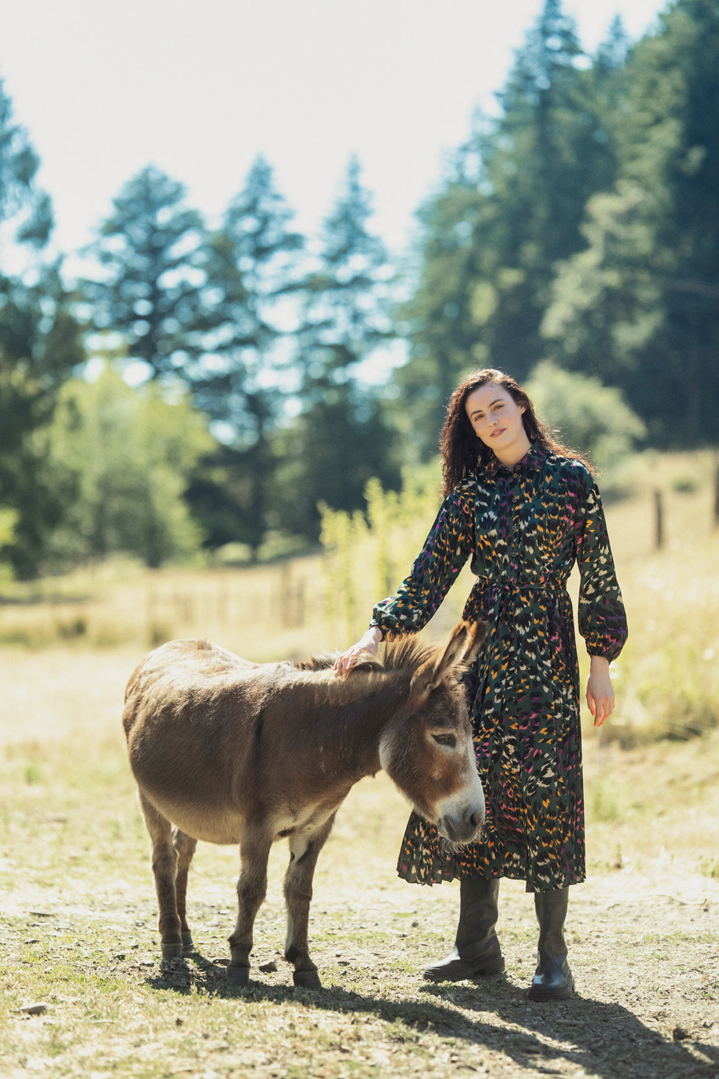 Half Pleat Shirtdress-Green Leopard