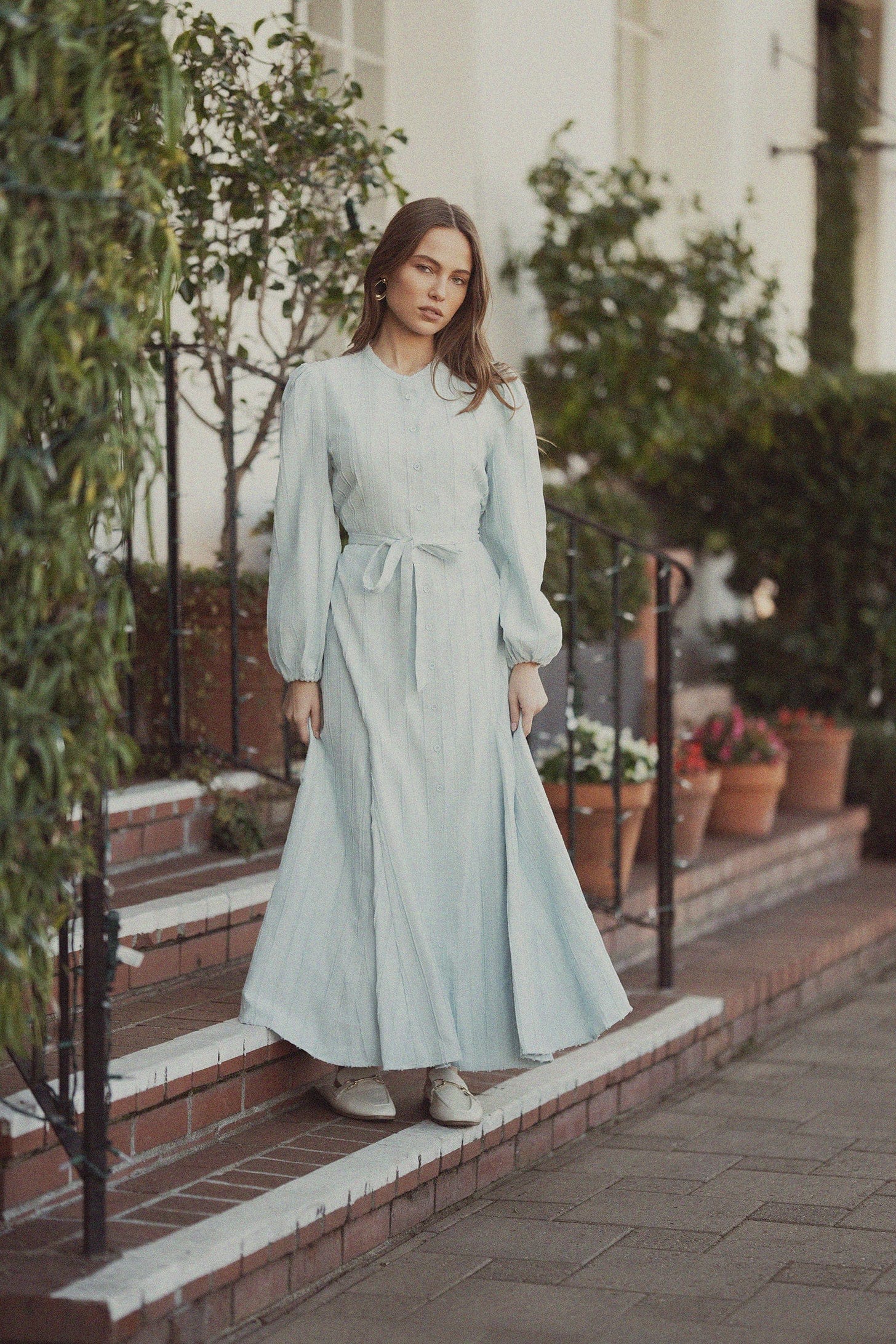 Collared A-Line Shirtdress-Soft Pleat Light Blue