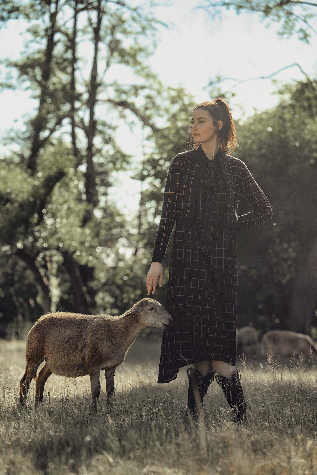 Front Placket Dress-Burgundy Plaid