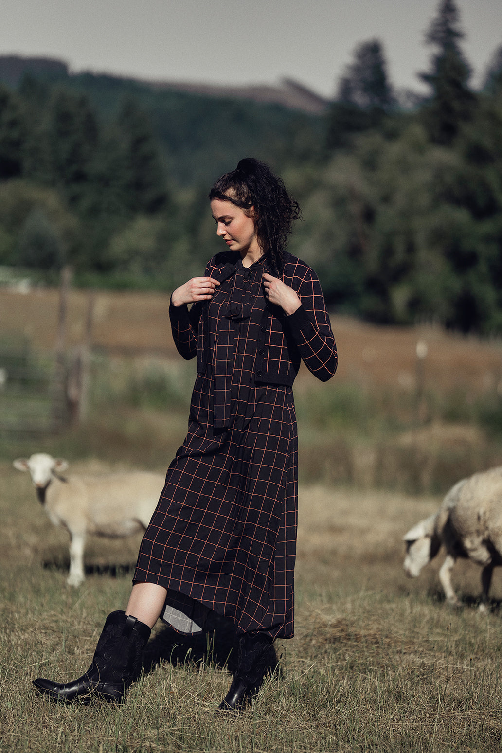 Front Placket Dress-Burgundy Plaid