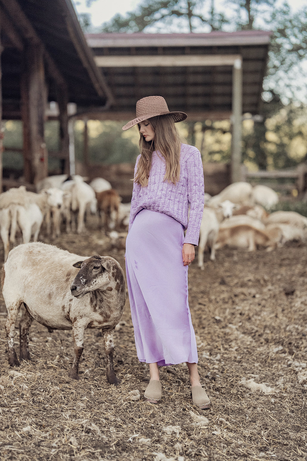 Chunky Heathered Cable sweater-Lavender/White