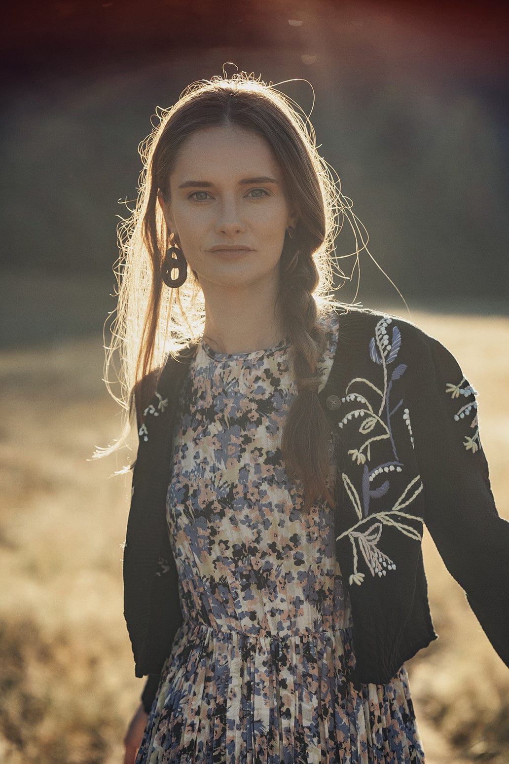 Embroidered Cropped Cardigan-Yellow/Blue