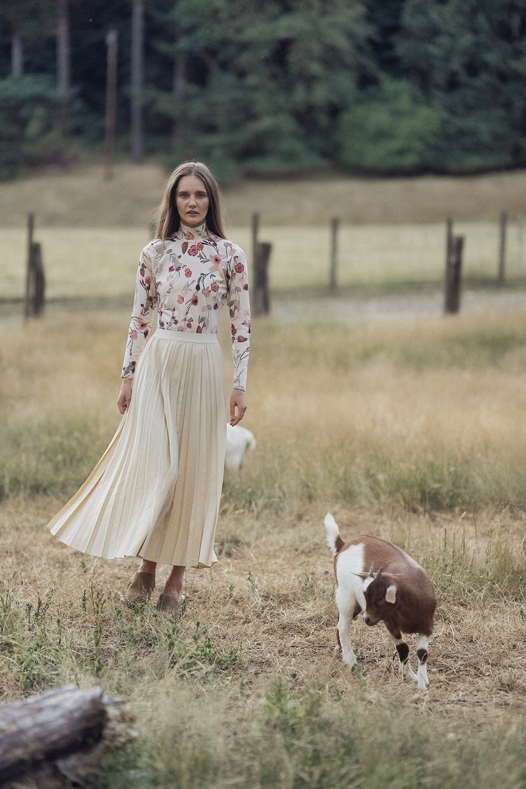 Pleated Skirt 35&quot;-Ivory