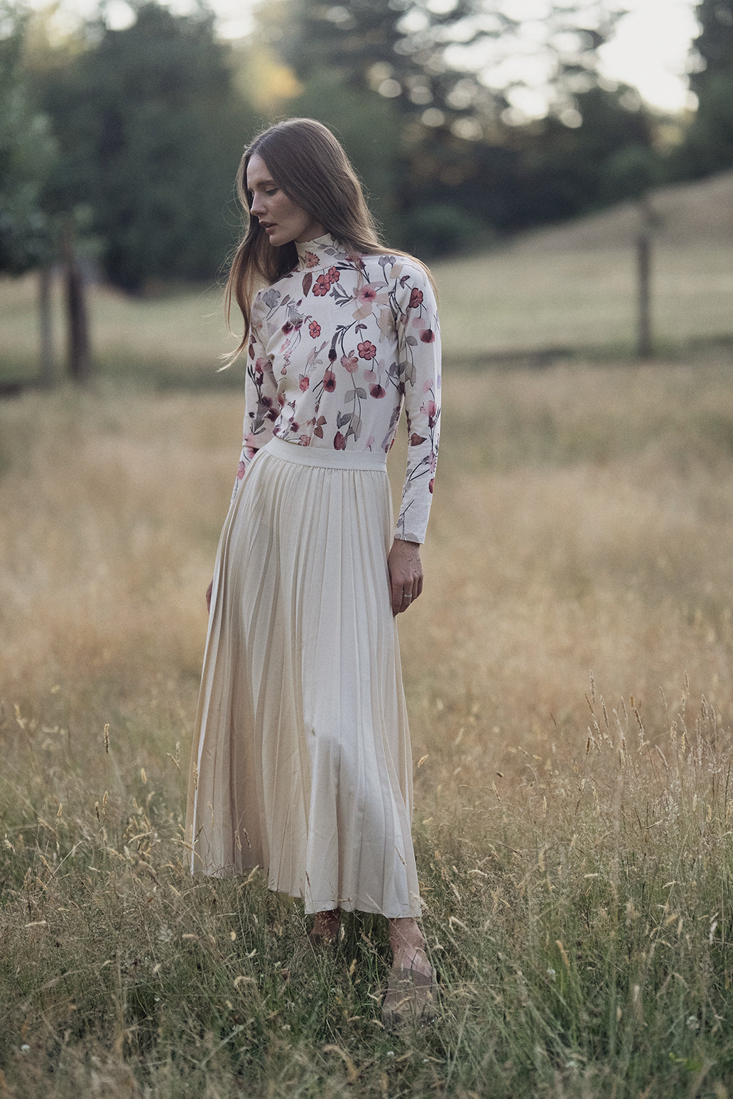 Pleated Skirt 37&quot;-Ivory