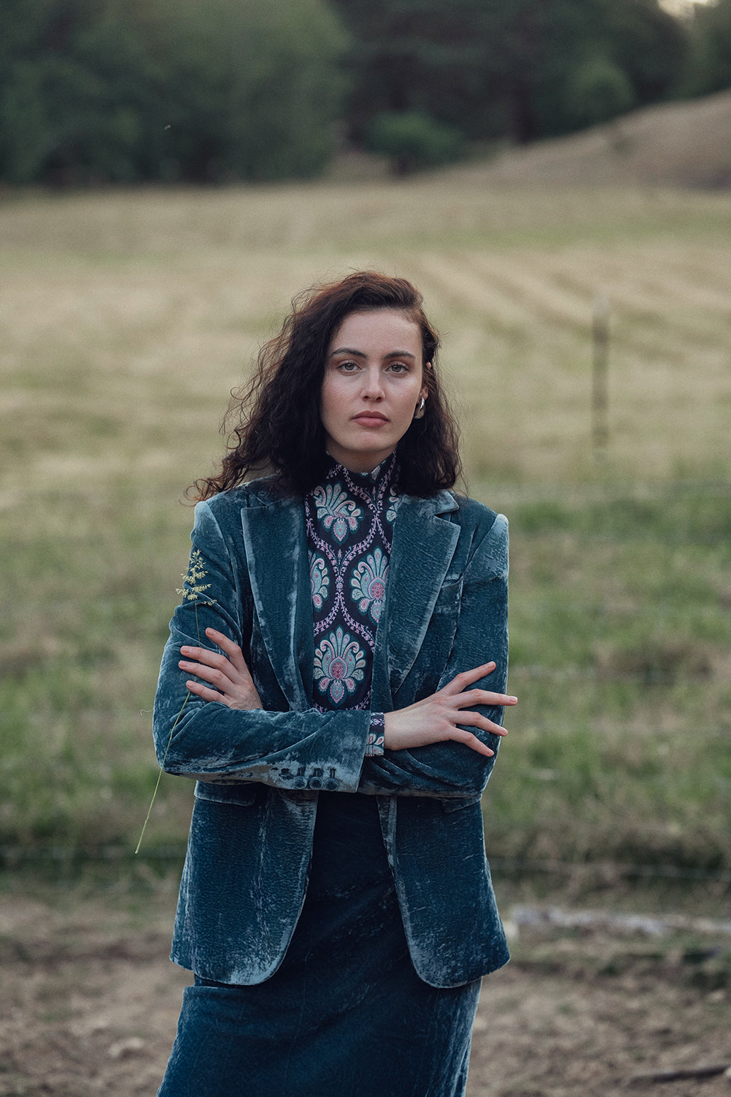 Velvet Blazer-Teal