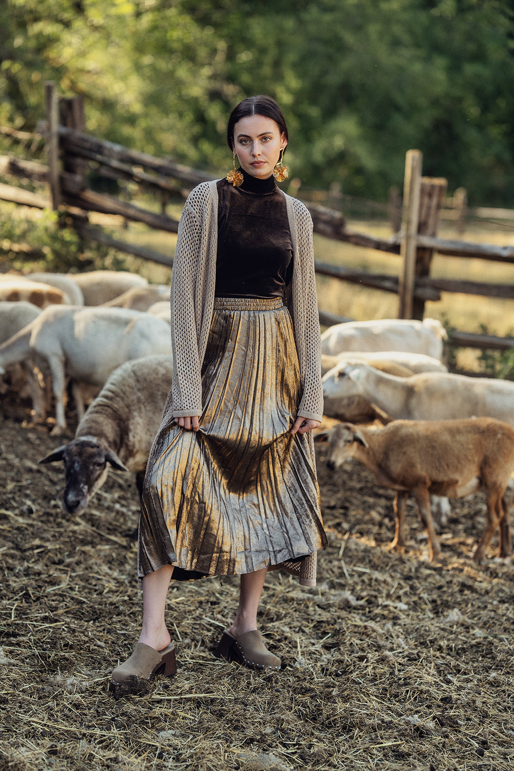 Velour Mock Neck Turtleneck-Brown