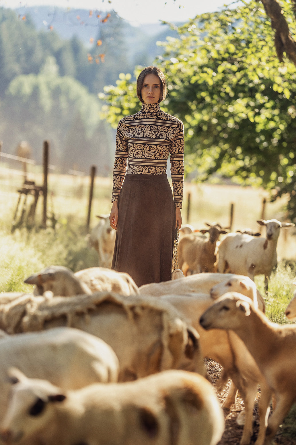 Suede Trumpet Skirt-Brown