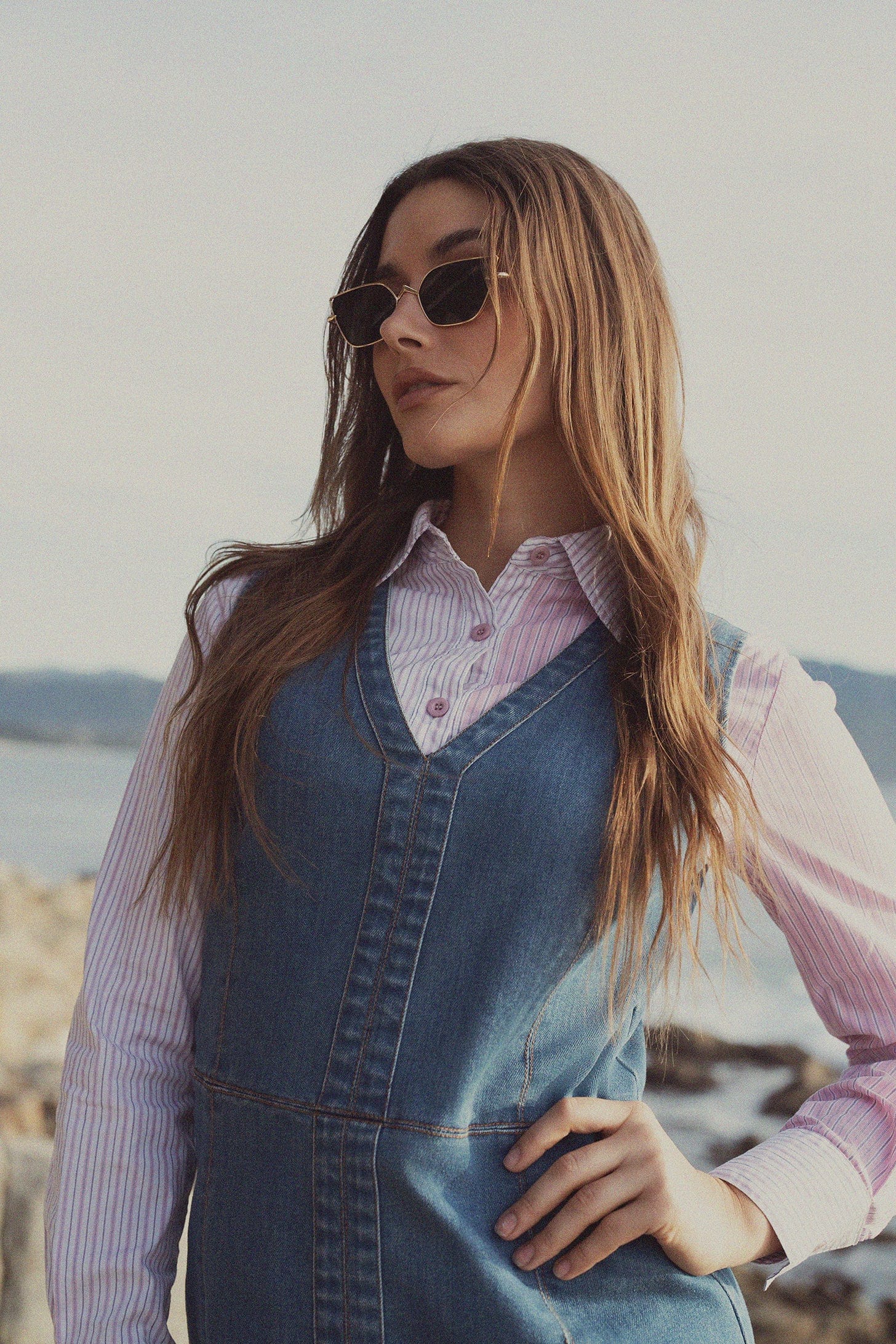 Mix Pinstripe Button Down Shirt-Pink