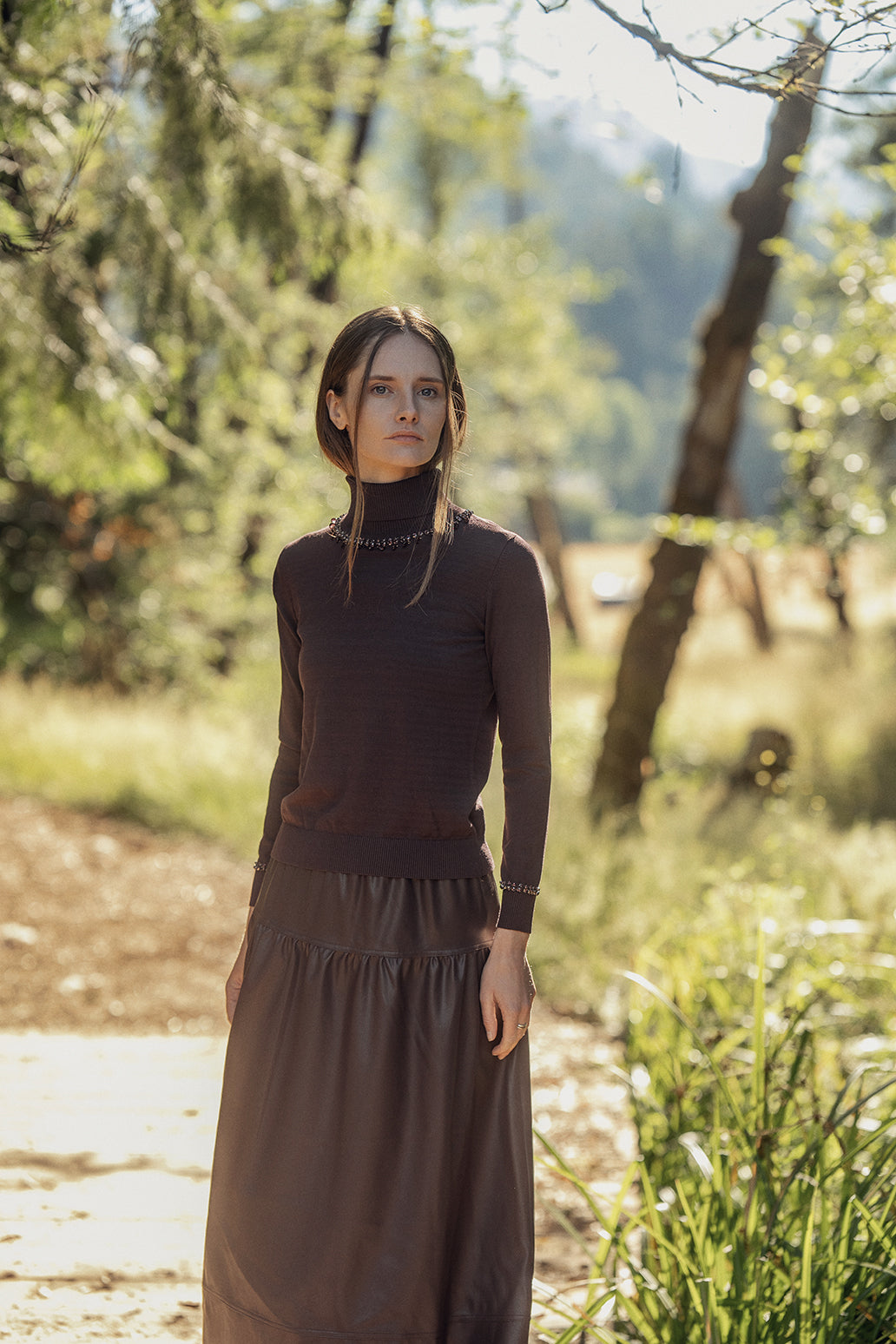 Beaded Turtleneck-Burgundy