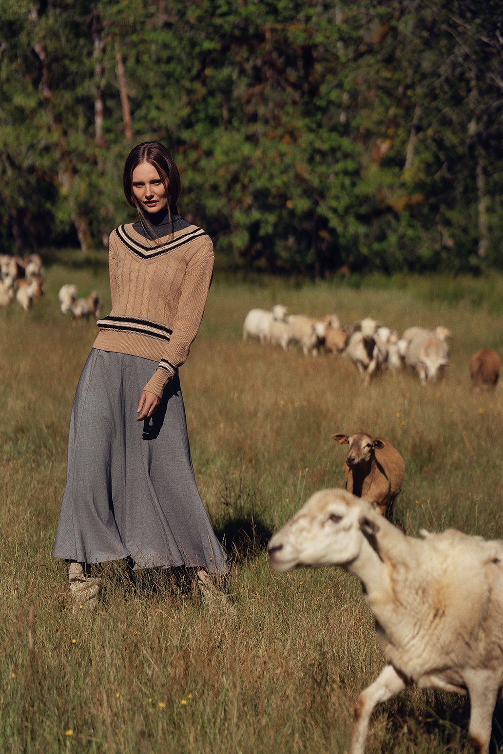 Merino Pleated Skirt-Grey