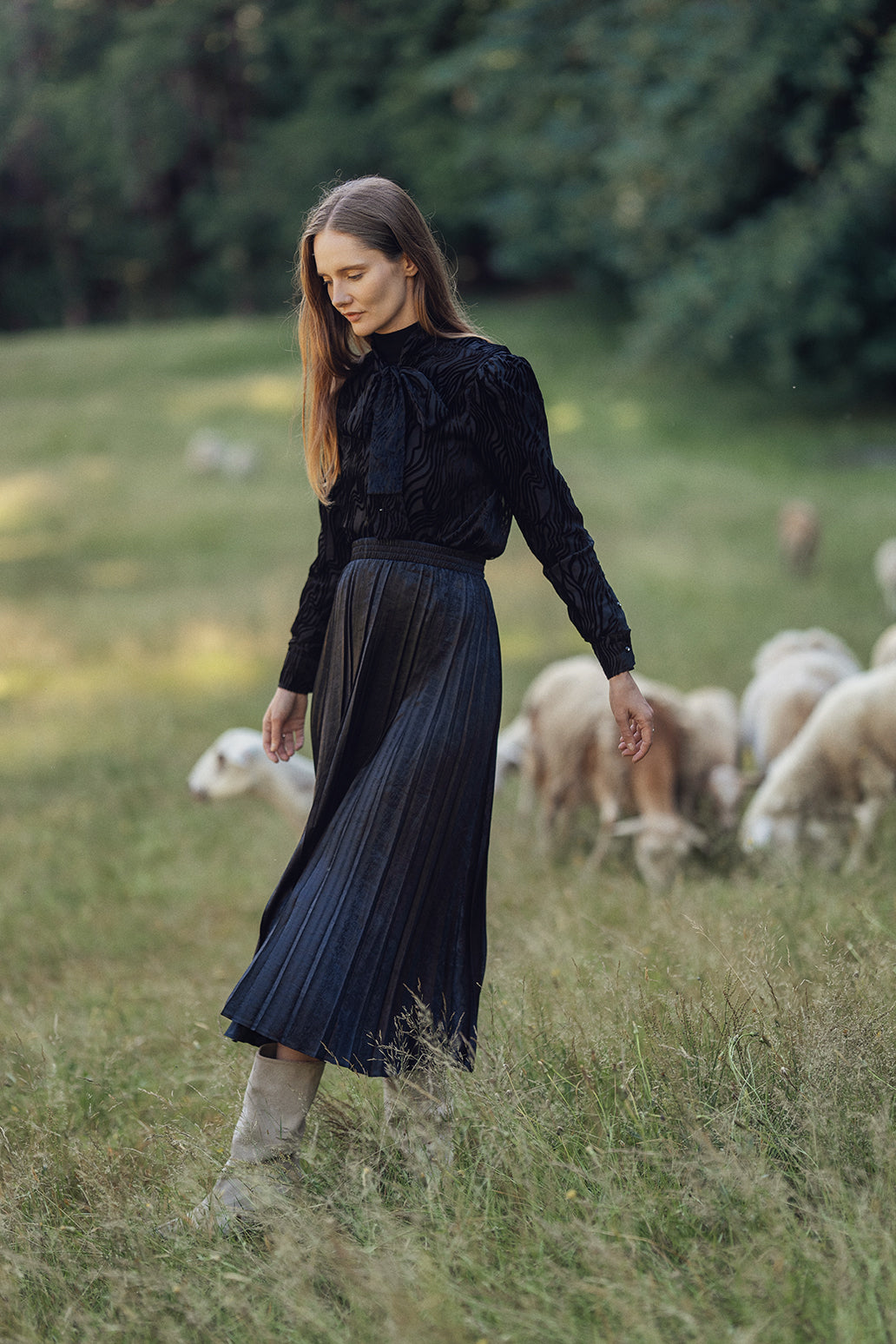 Velvet Swirl Blouse-Black