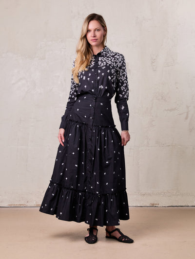 Ombre Flower Skirt-Black