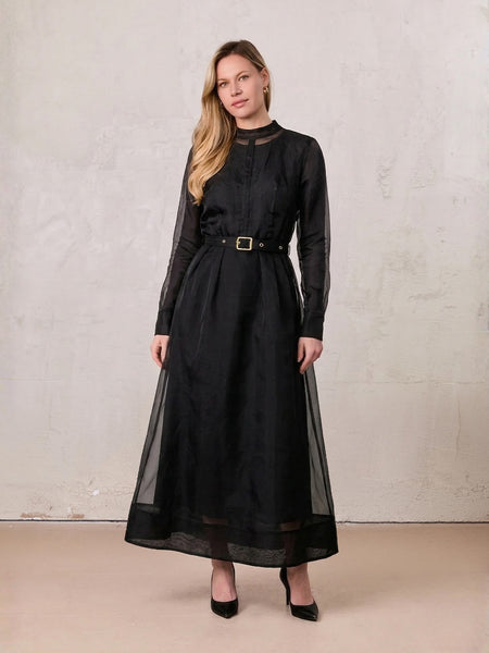 Organza Belted Shirtdress-Black – Fame on Central