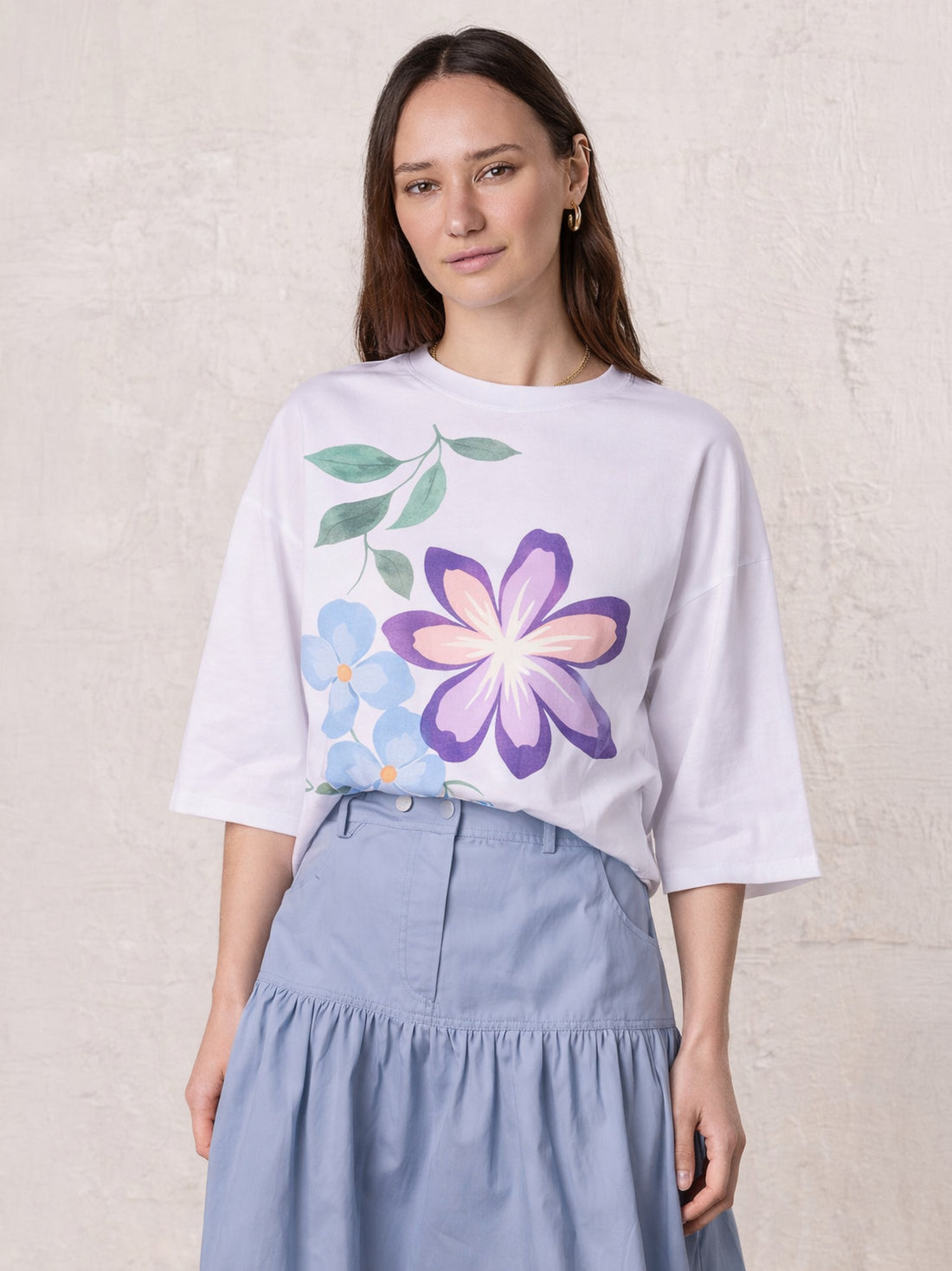 Oversized Printed Tee-Oversized Flower