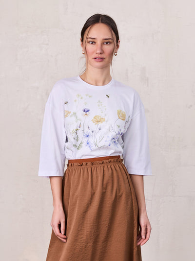 Oversized Printed Tee-Scattered Flowers