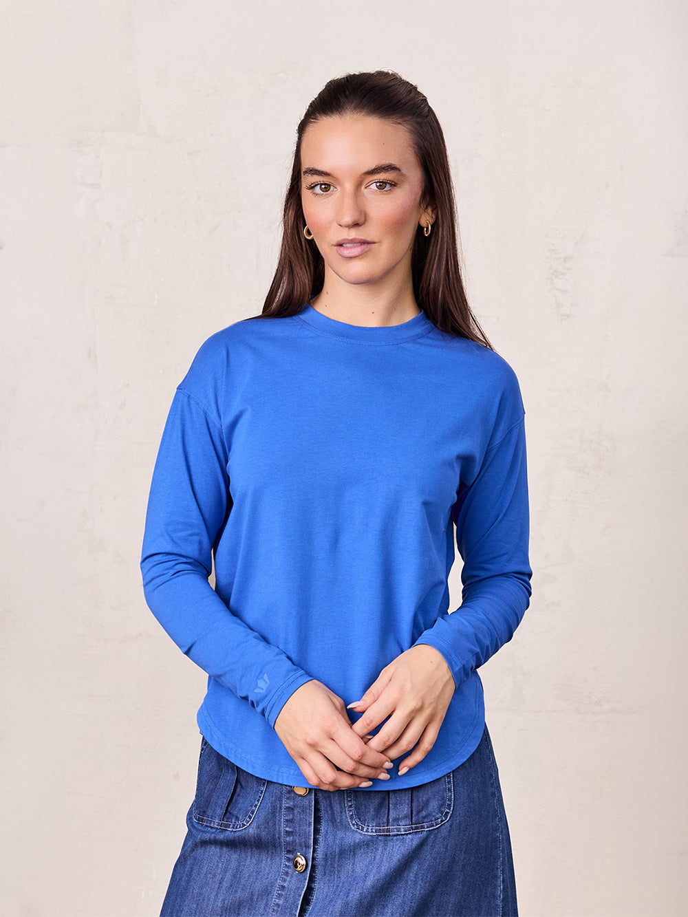 Oversized Rounded Hem T-Shirt-Cobalt Blue