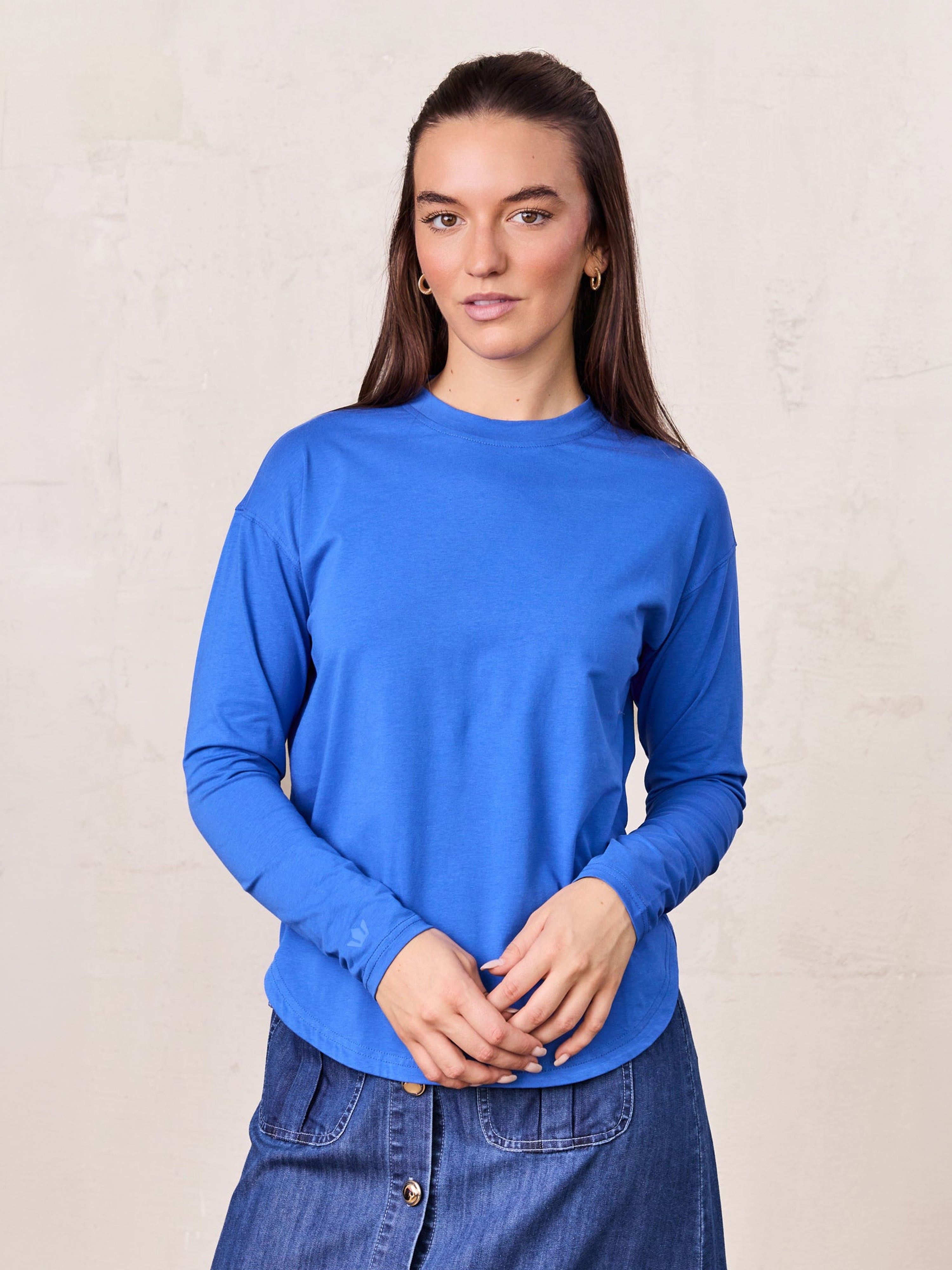 Oversized Rounded Hem T-Shirt-Cobalt Blue