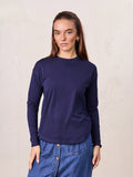 Oversized Rounded Hem T-Shirt-Navy