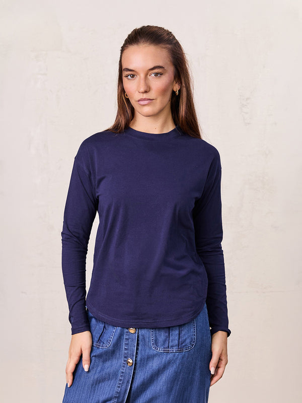 Oversized Rounded Hem T-Shirt-Navy