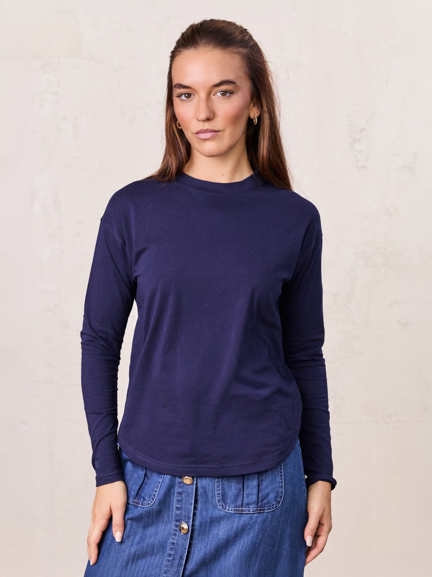 Oversized Rounded Hem T-Shirt-Navy